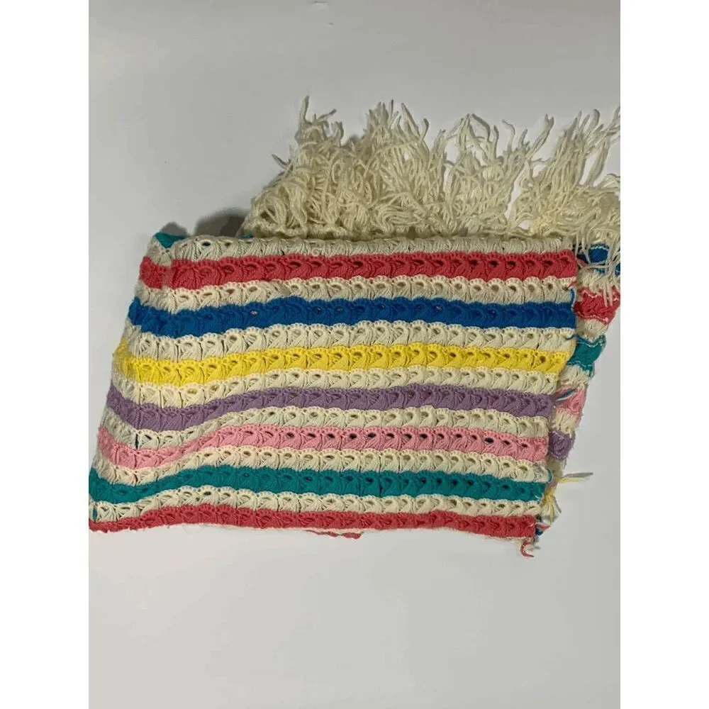 Granny Stripe Crochet Pattern Blanket With Tassel Multi-Color Size 42x58